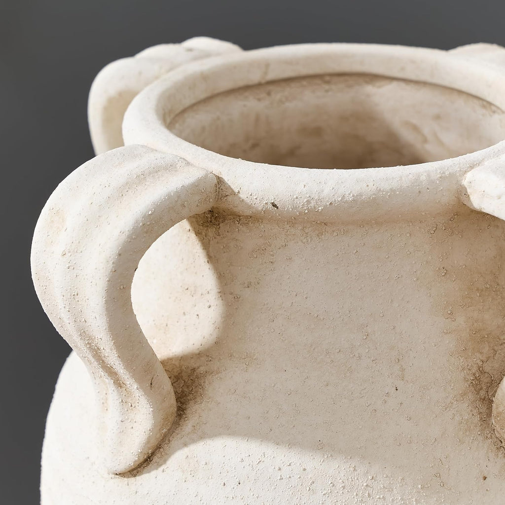 Emotionally Grounded Vase, Vaseking Large Ceramic Rustic Vase with 4 Handles, 10.83 inch Minimalist Decorative Farmhouse Tall Vases for Home Decor, Living Room, Enterway, Table Decoration, Fossil