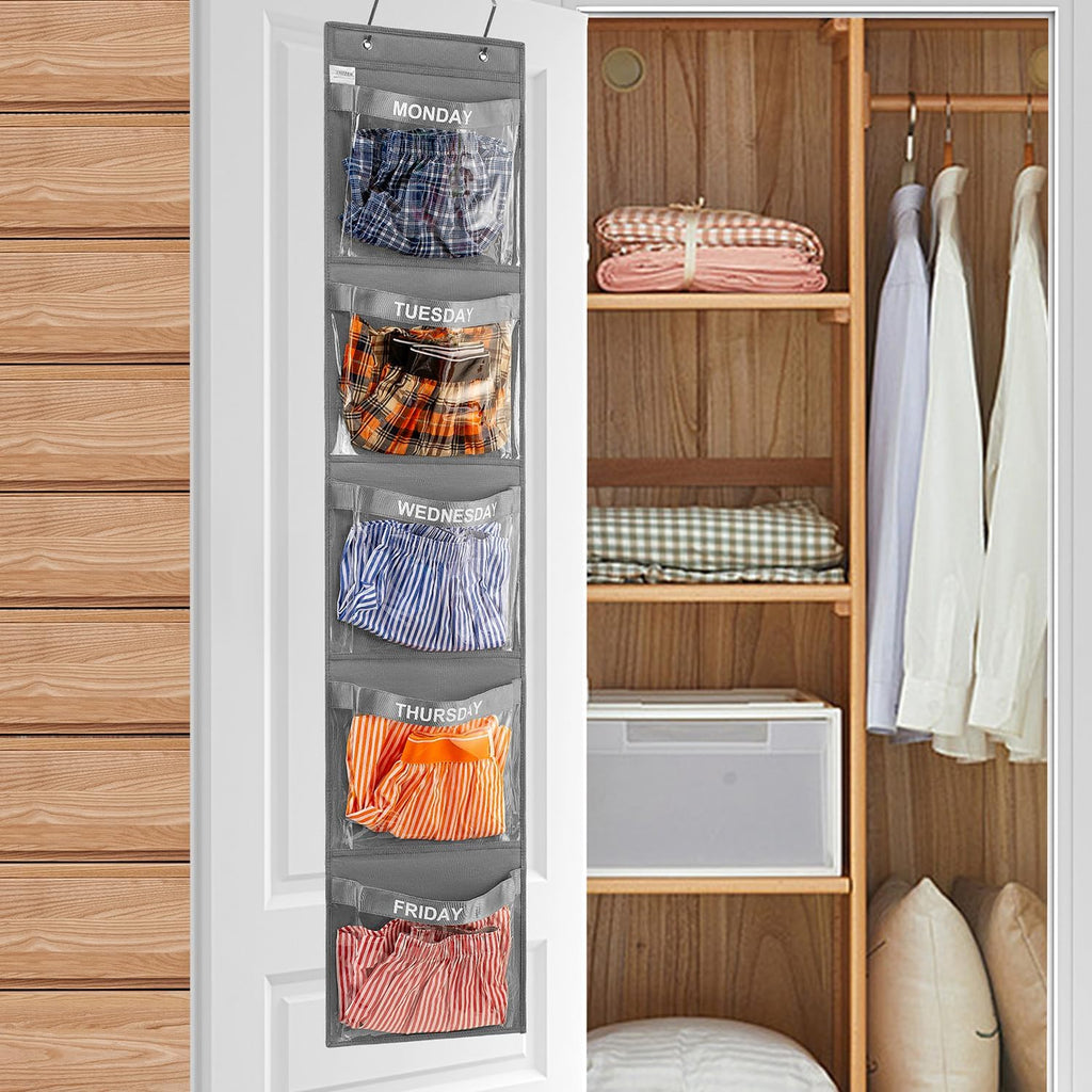 Day of Week Kids Clothes Organizer Weekly Hanging Closet Organizer Monday to Friday School Clothing Storage (GREY)