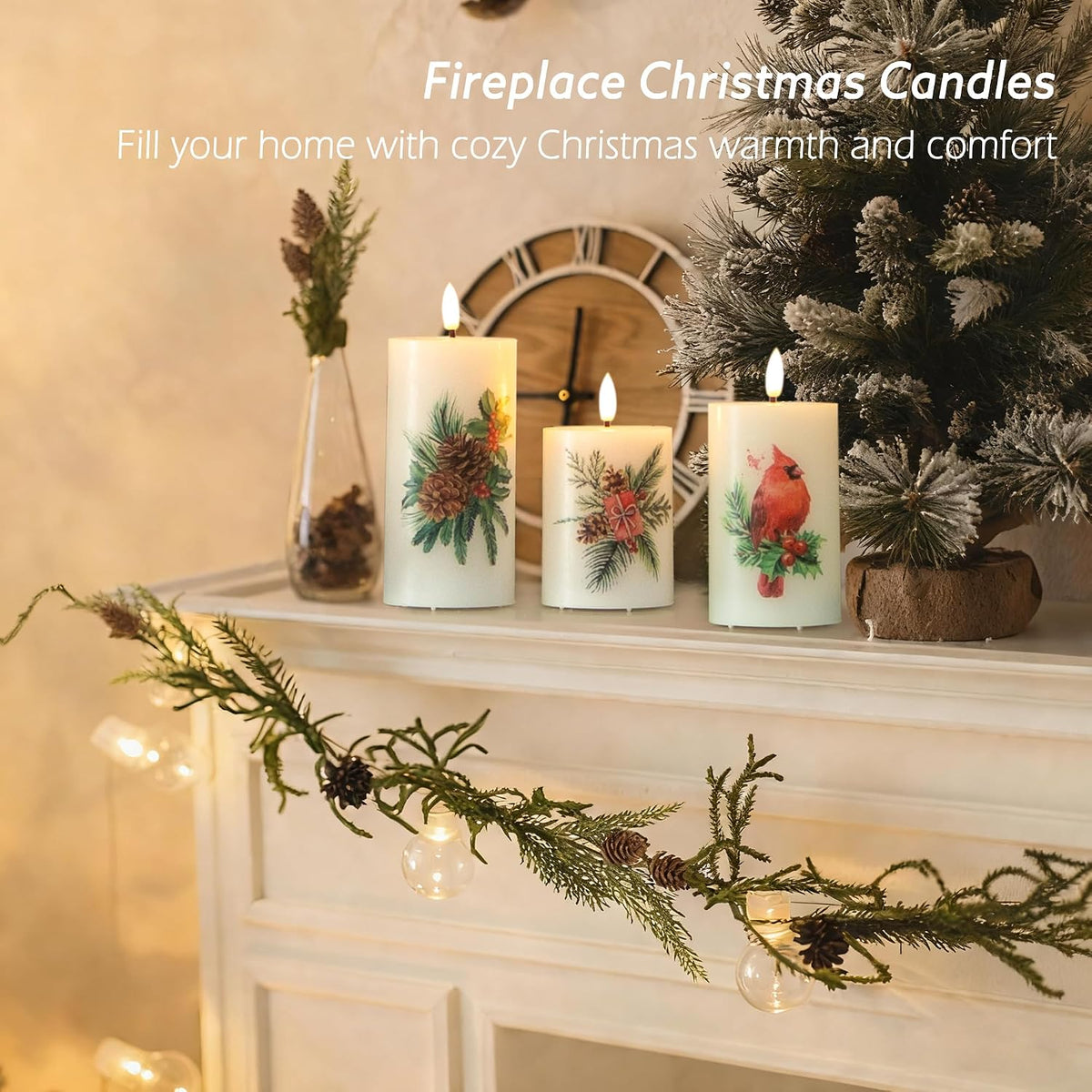 JOIONE Christmas Flameless Pillar Candles with Remote, 3 Pack Home Decor
