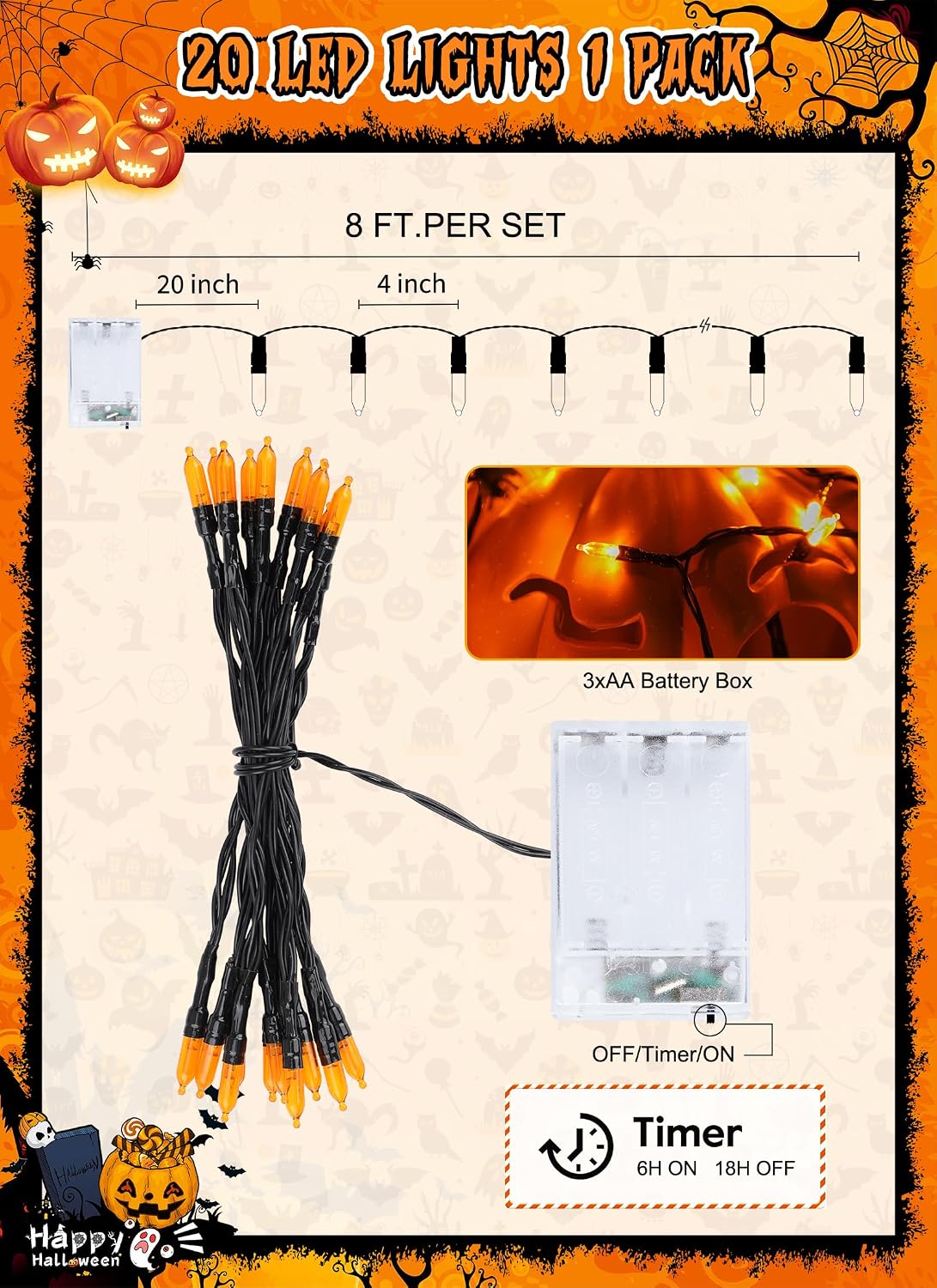 Brightown Orange Battery Operated Christmas String Lights with Timer
