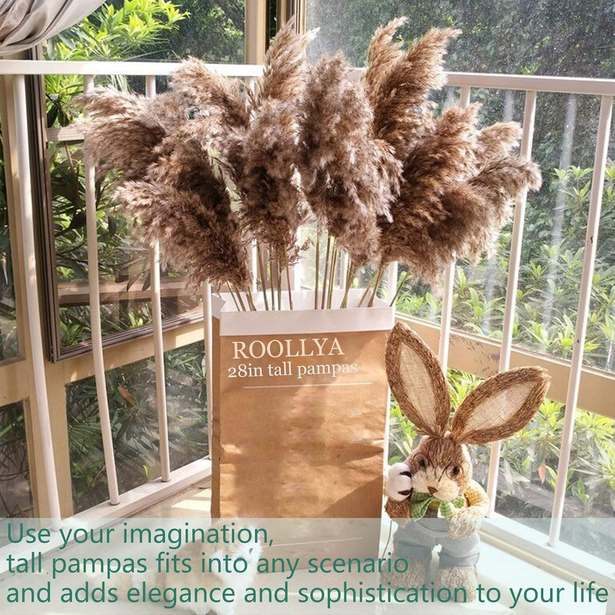 20 Stems 28" Large Brown Pampas Grass - Natural Fluffy Pompas Grass Bulk for Floor Vase - Boho Decor Home Wedding Event Decor, Gift