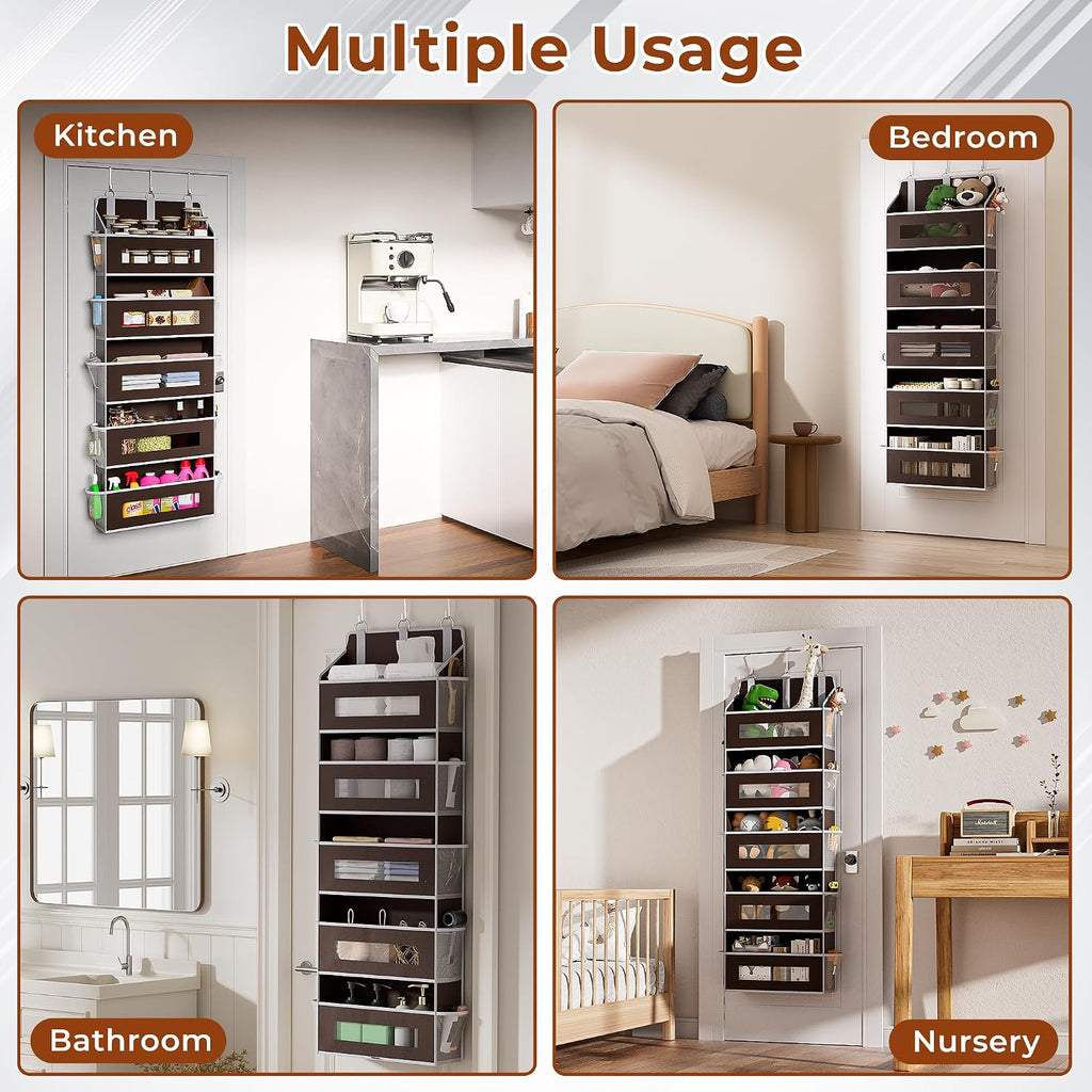 2 Pack 5 Tier Over the Door Organizer for Bathroom, Bedroom, Pantry, Brown