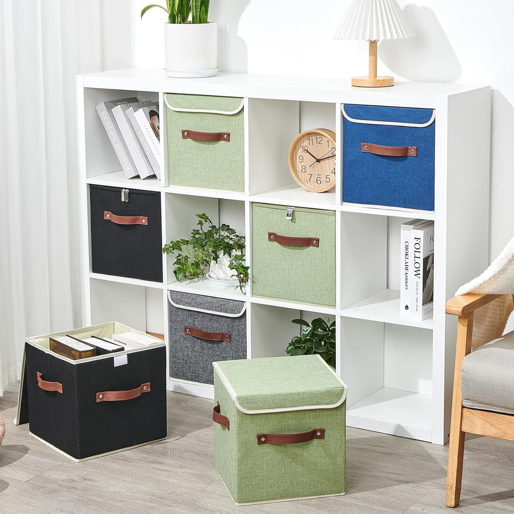 4PCS Storage Cubes with Lids Cotton Linen Fabric Bins Boxes