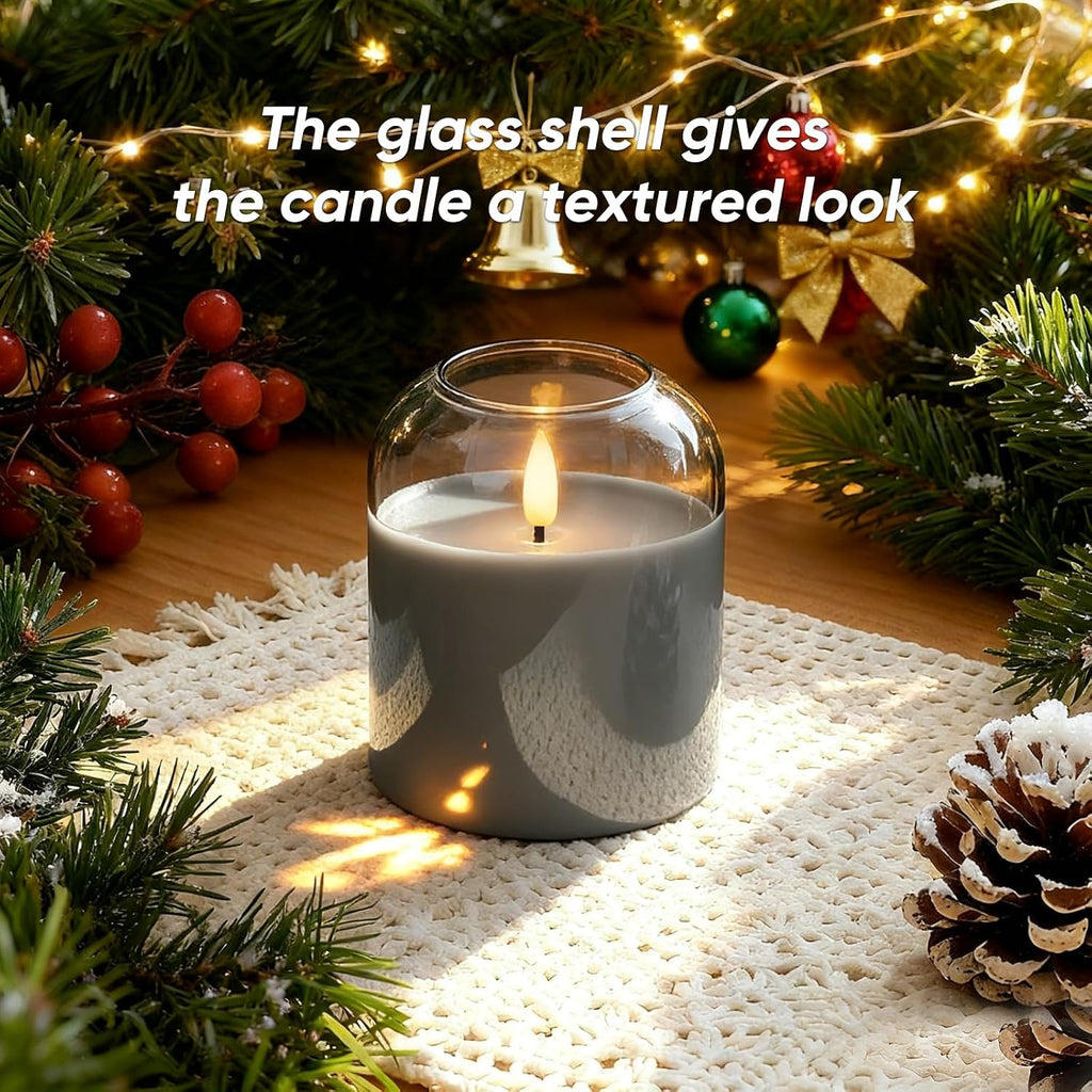 Homemory Glass Flameless Candles with Remote Real Wax Filled, 4"x4"5" 6"