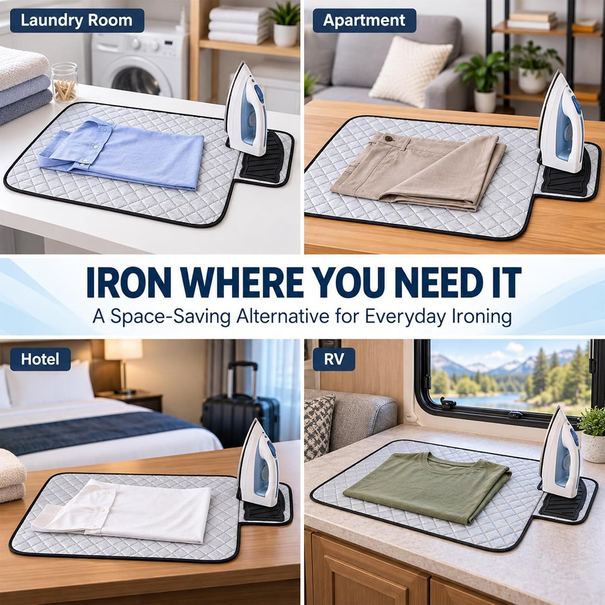 RAINFLOW Magnetic Ironing Mat - Portable Tabletop Pad for Home Travel