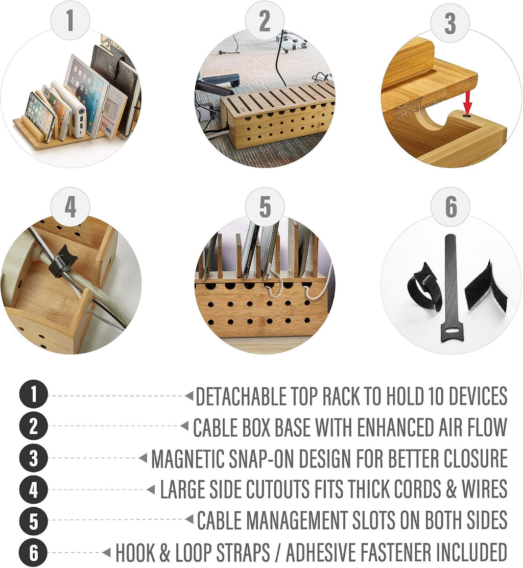 Prosumer's Choice 10 Device Bamboo Cell Phone Charging Stations | Clutter Organizer/Charging Stand for Mobile, iPhone, Laptops & Tablets | Best Mobile Accessories