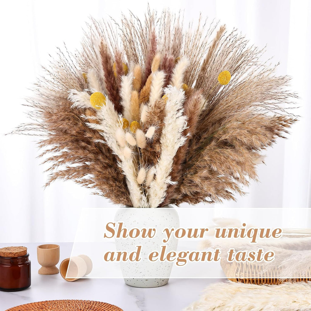 400 PCS Dried Pampas Grass Decor – Natural Bunny Tails, Fluffy Pampas Grass, Reed, Billy Balls – Boho Wedding Decor, Fall Floral Arrangement for Home Decor, Farmhouse Centerpieces, Vases, Living Room