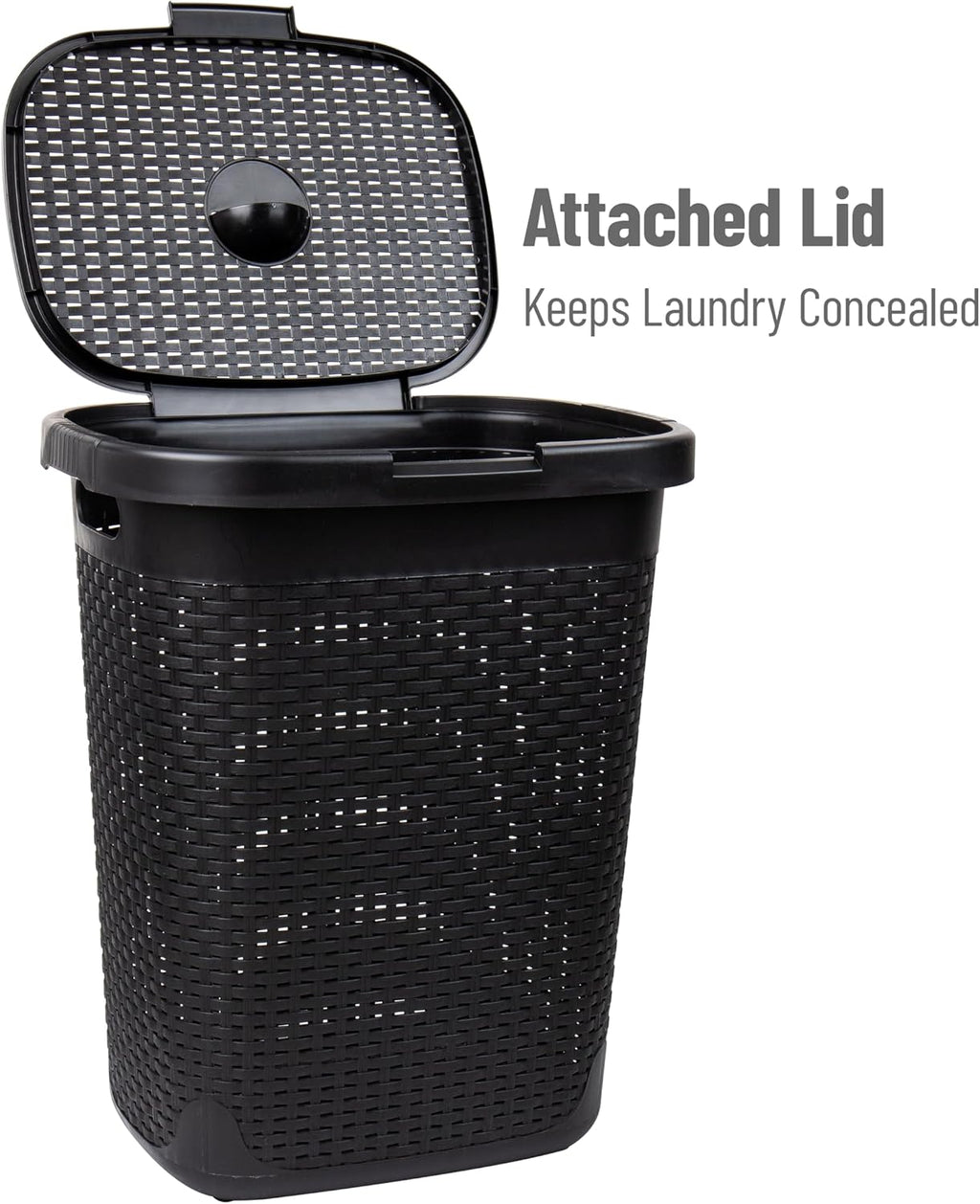 Mind Reader Slim Laundry Hamper with Lid, 50L Clothes Basket, Premium Wicker Design, Plastic, Black