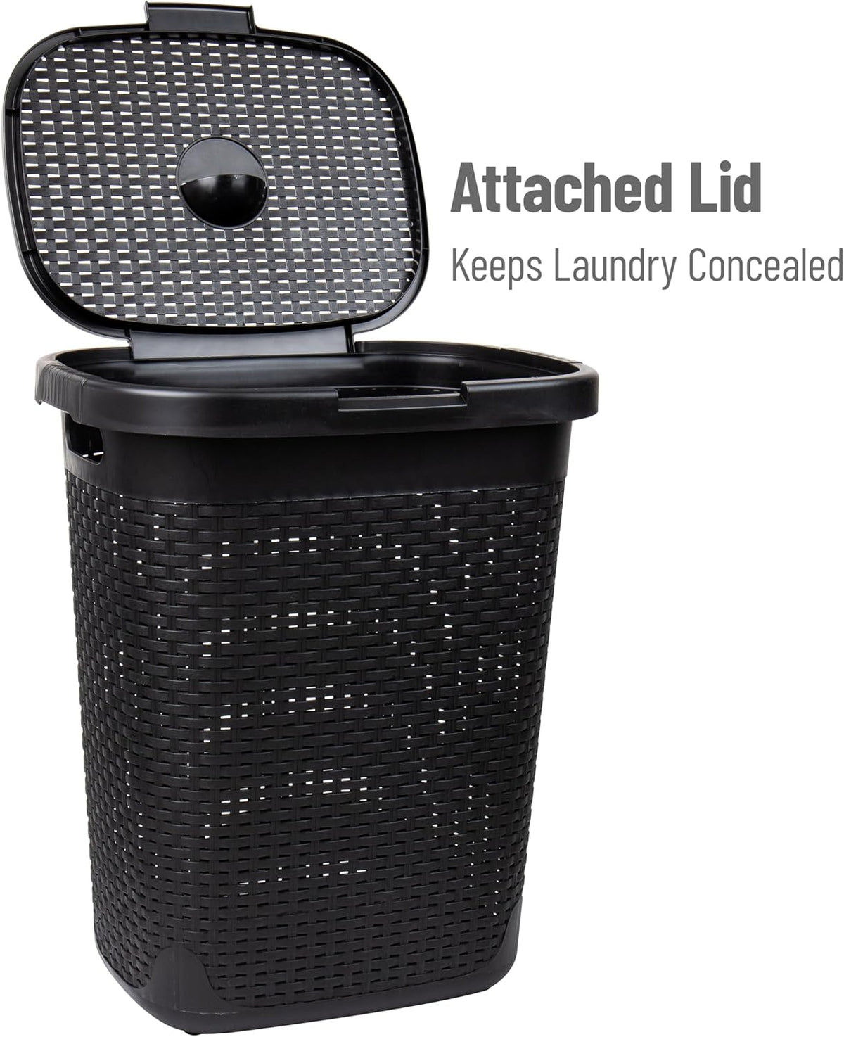 Mind Reader Slim Laundry Hamper with Lid, 50L Clothes Basket, Premium Wicker Design, Plastic, Black