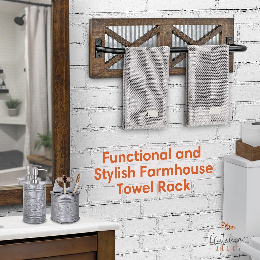 Autumn Alley Farmhouse Rustic Towel Rack Holder - Wood Towel Rack - 24" - Farmhouse Bathroom Hardware for Rustic Bathroom and Country Kitchen Style Décor - Wall Mounted, Western Accessories