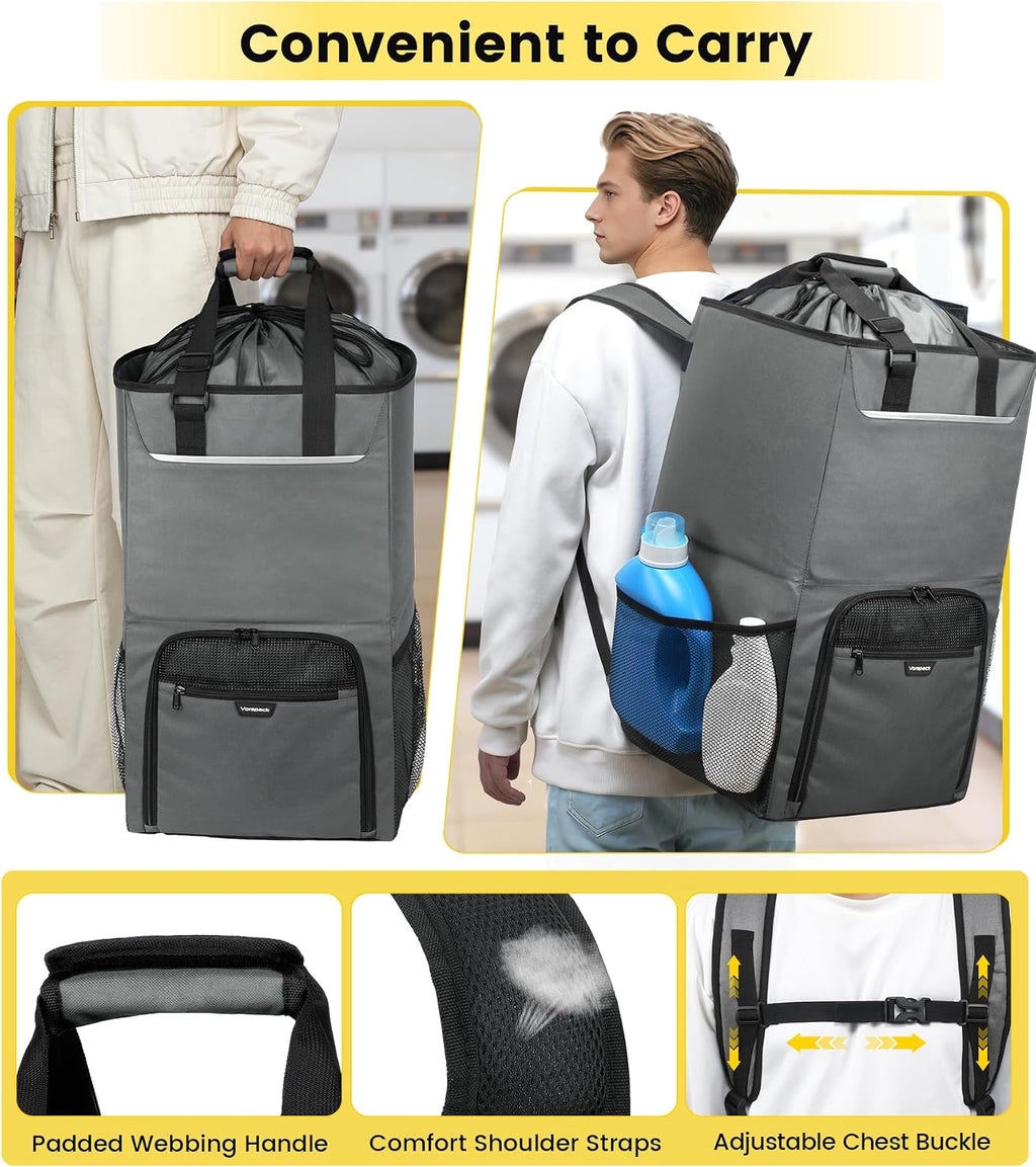 Vorspack Laundry Backpack for College Students, 2 in 1 Laundry Bag, Grey