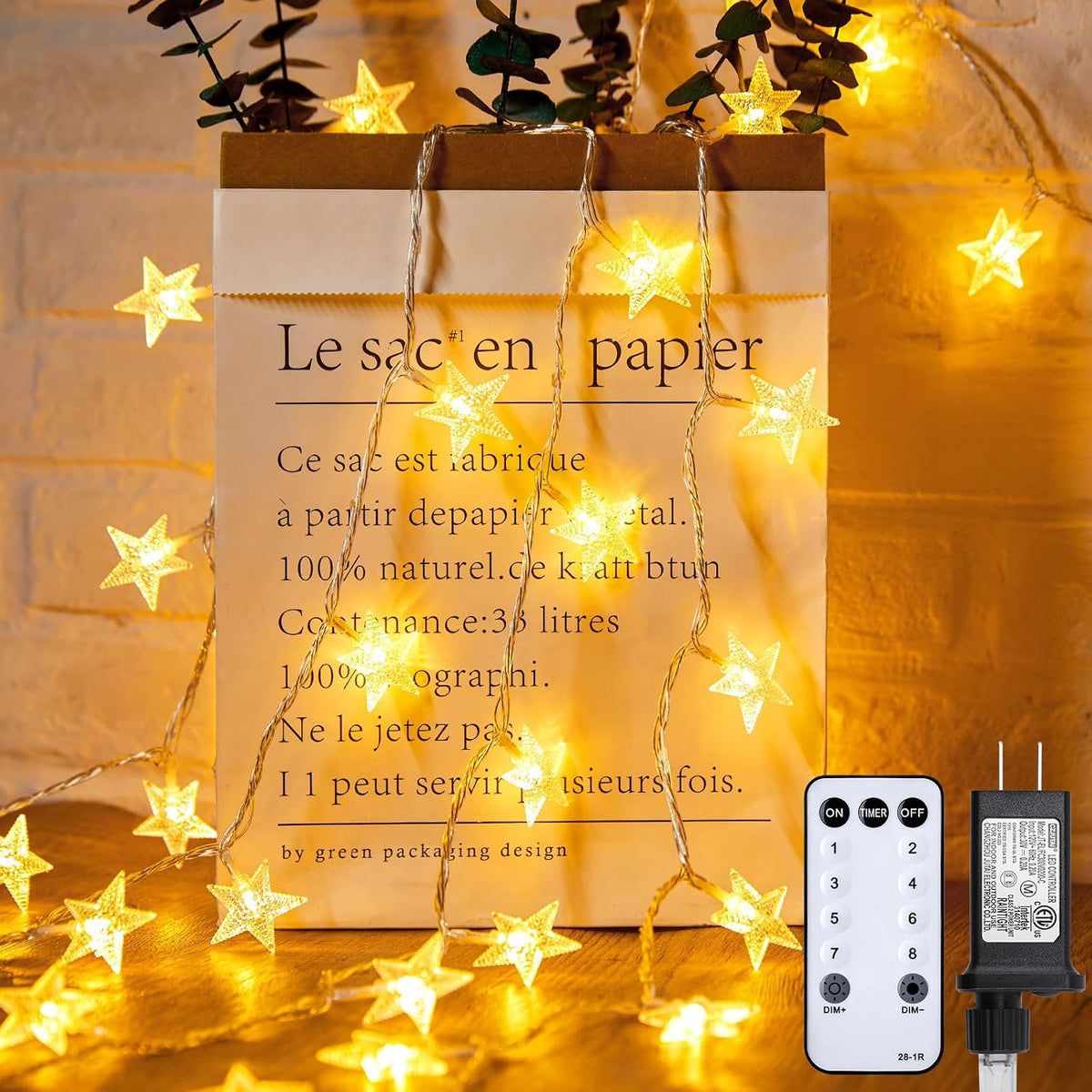 Minetom 66ft Plug in Star String Lights Plug in with Remote and Timer