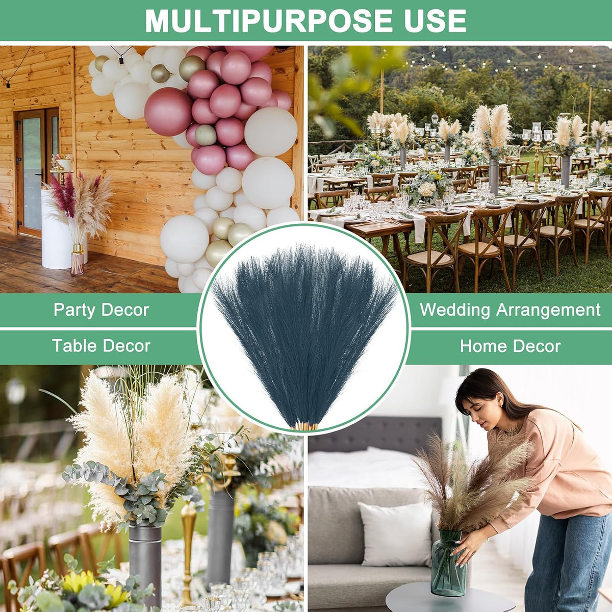 M METERXITY 20-Pack Faux Pampas Grass 21.7 Inch/55cm Small Fake Fluffy Pampas Grass Decor Pampas Grass Branches Vase Filler for Home/Wedding/Vase/Office/Party [Dark Blue]