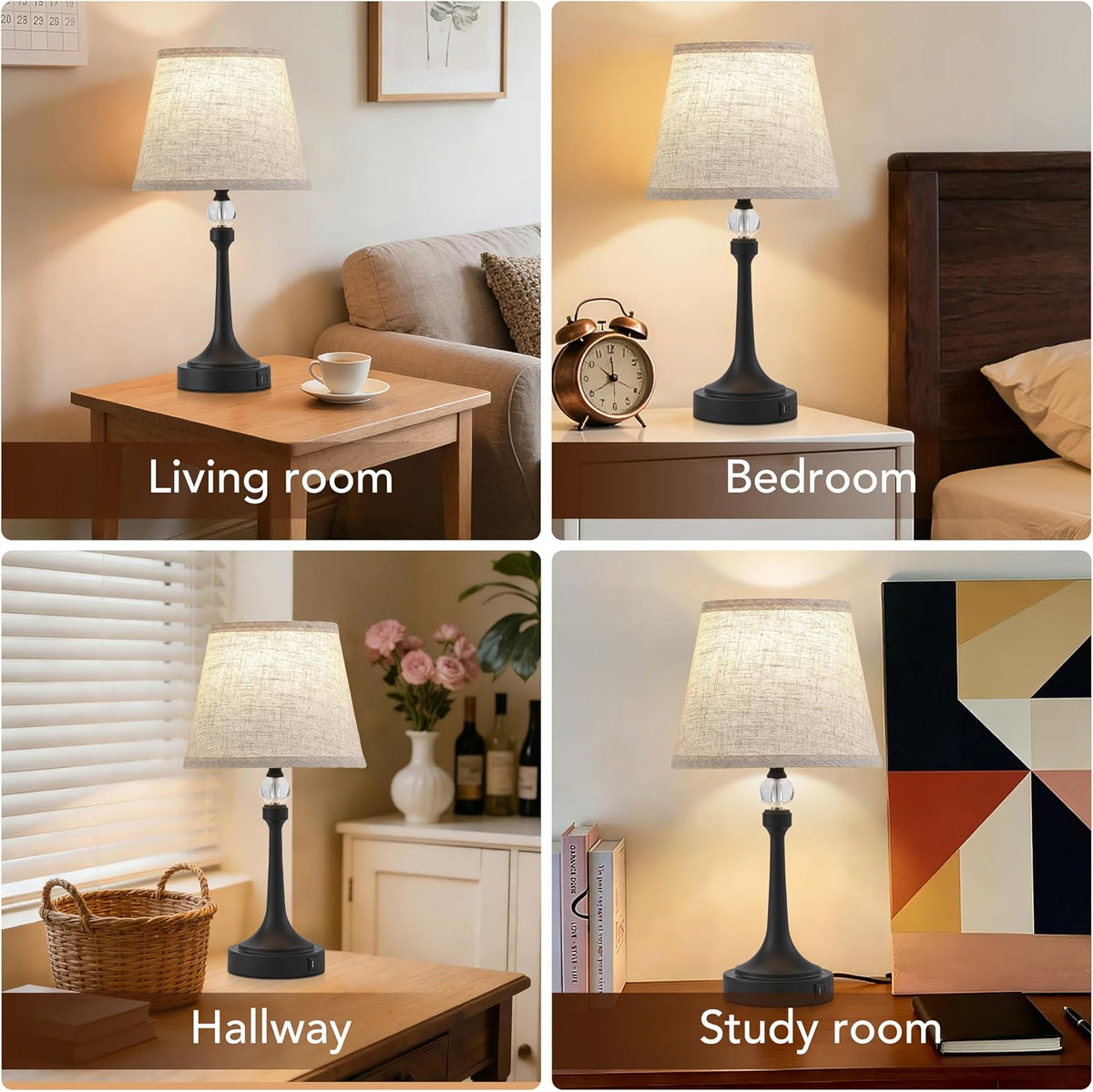 Touch Table Lamp with USB C+A Ports-Black 19.7'' 1pcs