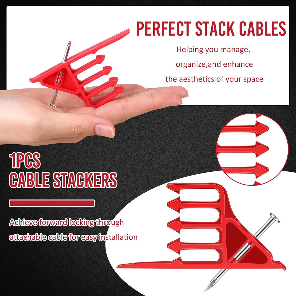 1 Pcs Cable Stacker Wire Staples, Plastic Clips with Nail, Red