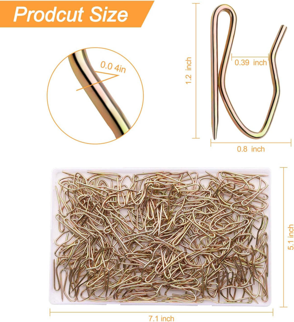 Metal Curtain Hooks, 200pcs Drapery Pins Stainless Steel Pin-on Hooks for Window Shower Door Curtain, Bronze