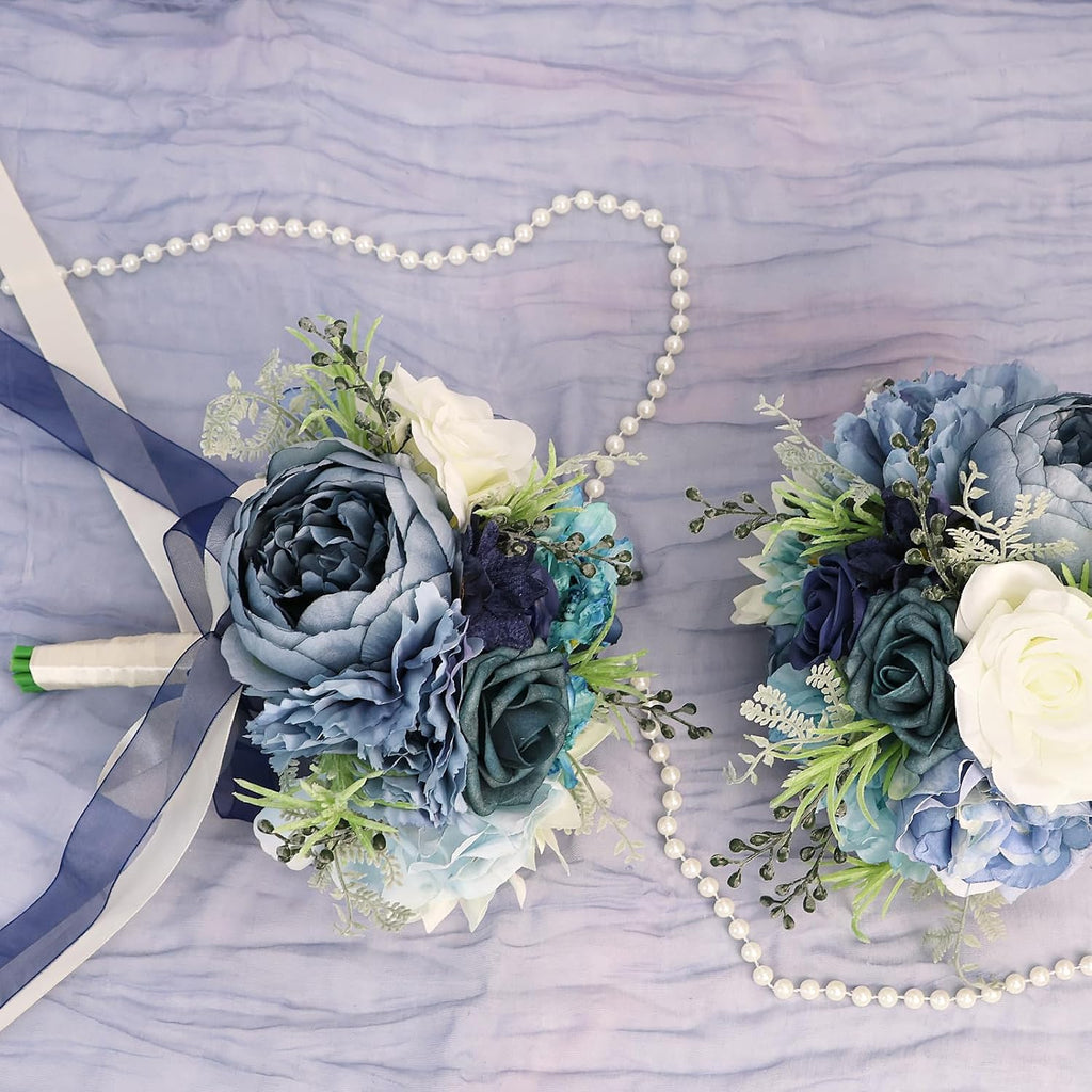 Set of 4 Bridesmaid Bouquets for Wedding - Artificial Flowers Bouquets for Bridesmaids Small Floral Ceremony Anniversary Centerpieces Decorations - Wildflower，9 Inch