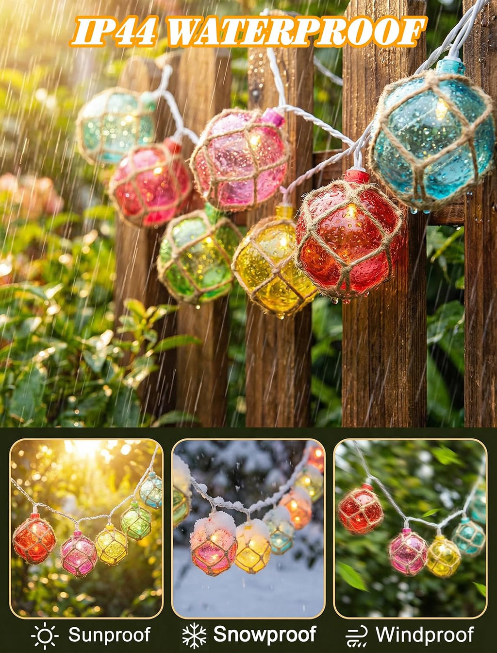 Oviejo 8.5FT LED Tiki Bar String Lights, 10 Multicolor Patio Lights Plug in