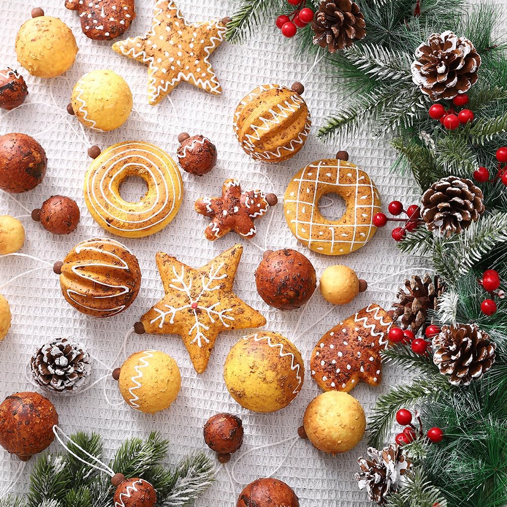 43PCS Baking Christmas Ornaments Set, Christmas Gingerbread Decorations Tree Hanging Ball Shatterproof Artificial Xmas Tree Hanging Ball for Indoor Home Holiday New Year Party Decor