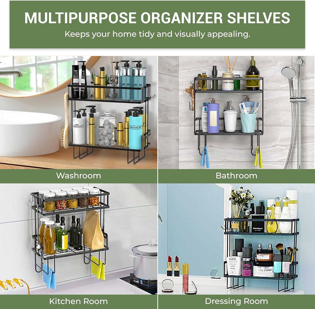 DINEST 2 Tier Over the Toilet Storage Shelf Rack Organizer, Sturdy Bathroom Organizer Shelves, Space Saver Multifunctional Wall Mounted Design, No Drilling Anti-Rust Bathroom - Black