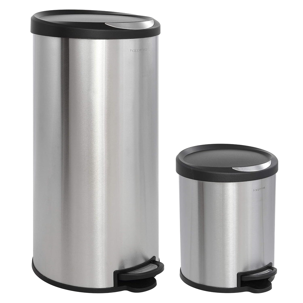 happimess Molly 2-Piece Round Step Trash Can, Platinum Silver