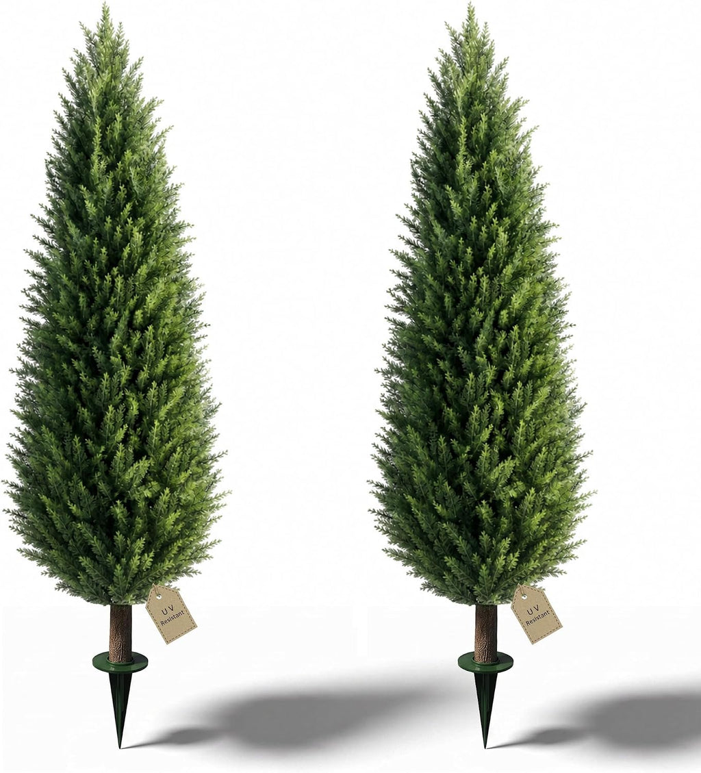 4ft Artificial Cedar Topiary UV Resistant Trees Set of 2 with Ground Spike