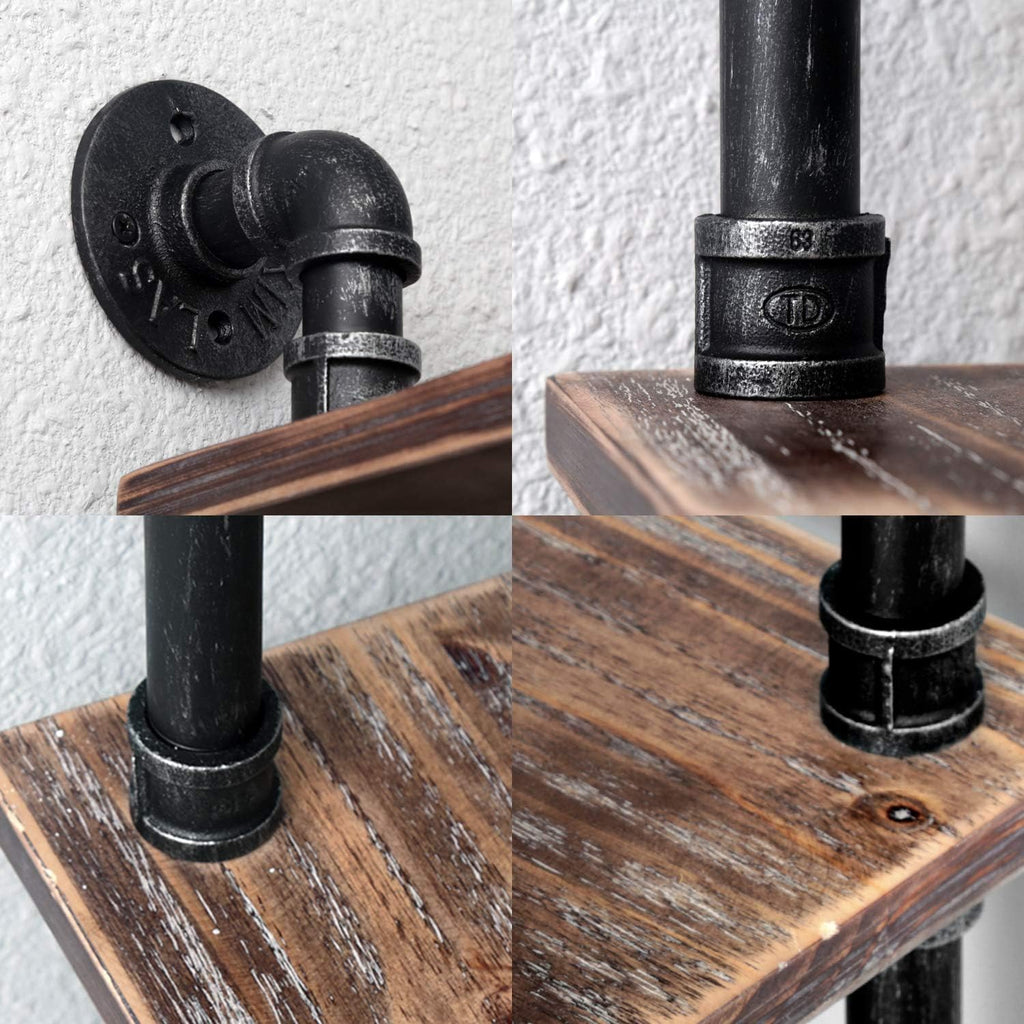 MBQQ Industrial Pipe Shelf,Rustic Corner Shelves with Towel Bar,Bathroom Shelves Wall Mounted,2 Tiered Metal&Real Wood Home Decor Floating Shelves