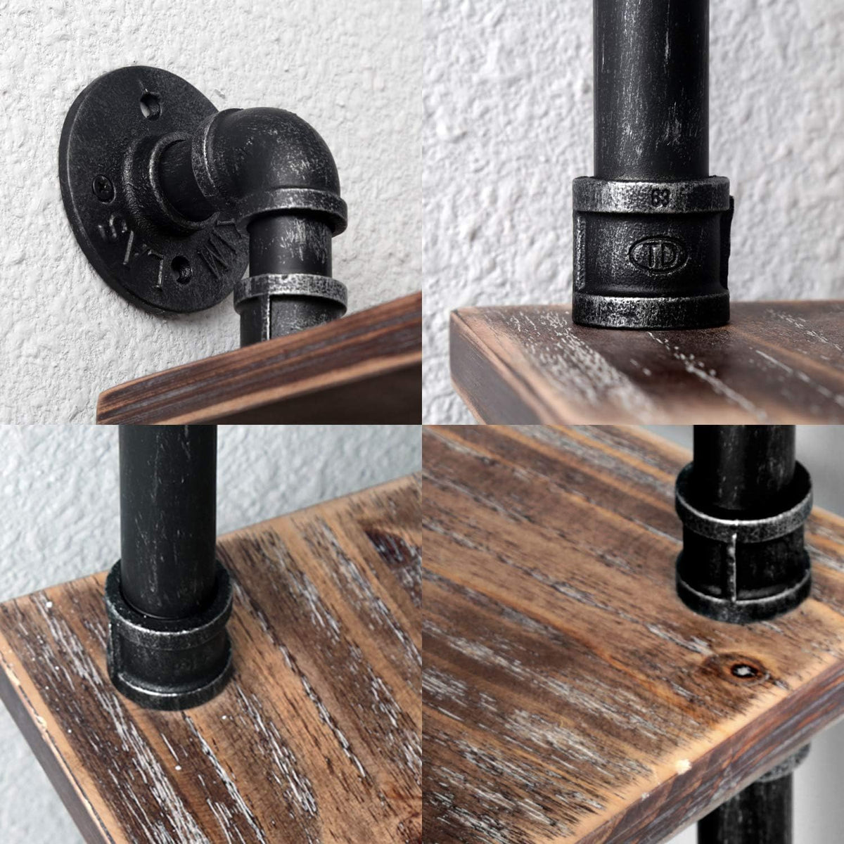 MBQQ Industrial Pipe Shelf,Rustic Corner Shelves with Towel Bar,Bathroom Shelves Wall Mounted,2 Tiered Metal&Real Wood Home Decor Floating Shelves