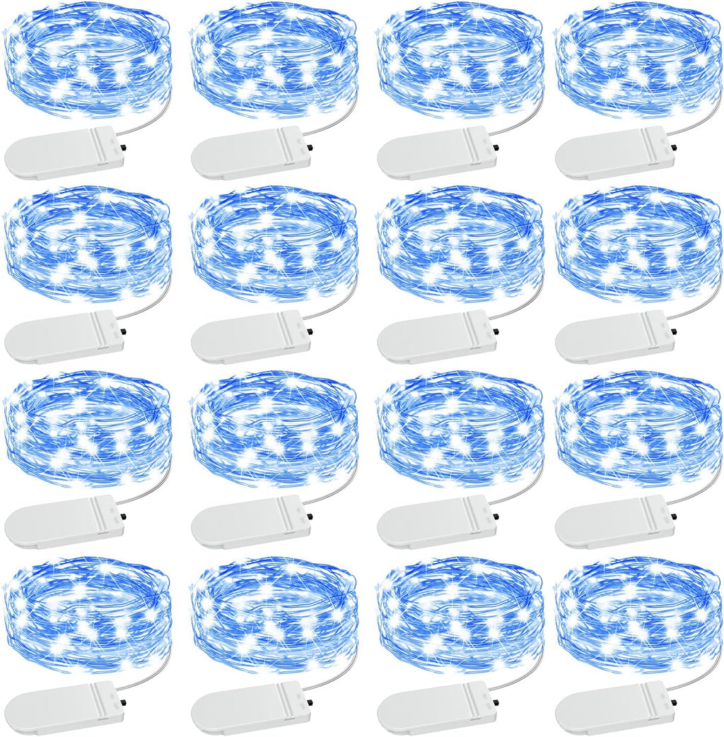 Olafus 16 Pack Blue Fairy Lights Battery Operated, IP68 Waterproof Mini String Light, 7ft Small LED Bottle Light for Wedding Vase Centerpieces Table Decorations Christmas Indoor Party Jars Gift