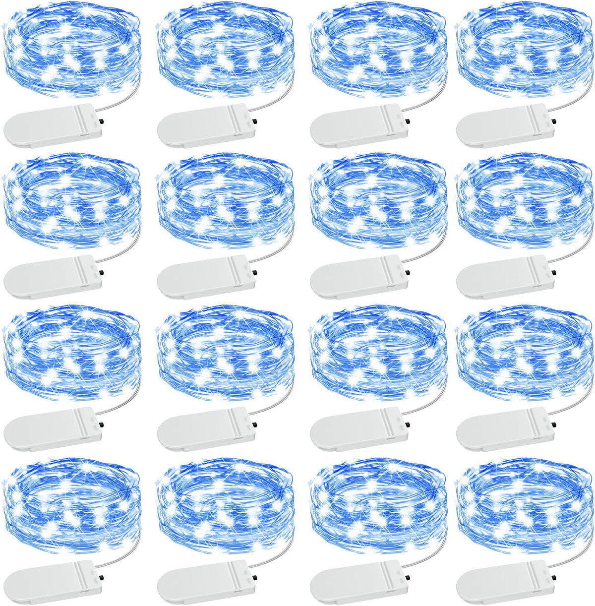 Olafus 16 Pack Blue Fairy Lights Battery Operated, IP68 Waterproof Mini String Light, 7ft Small LED Bottle Light for Wedding Vase Centerpieces Table Decorations Christmas Indoor Party Jars Gift