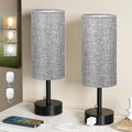 Grey Bedside Table Lamps Set of 2 - Bedroom Lamp for Desk, AC Outlet