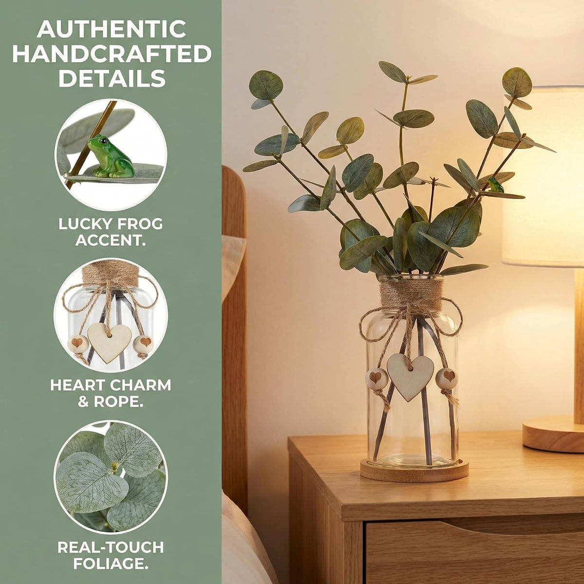 Artificial Eucalyptus Greenery Stems in Glass Vase,15" Doule Side 3D Fake Plants Eucalyptus Leaves faux Greenery for Centerpiece Table Decorations Home Room Decor office Desk Green Decor (Clear)