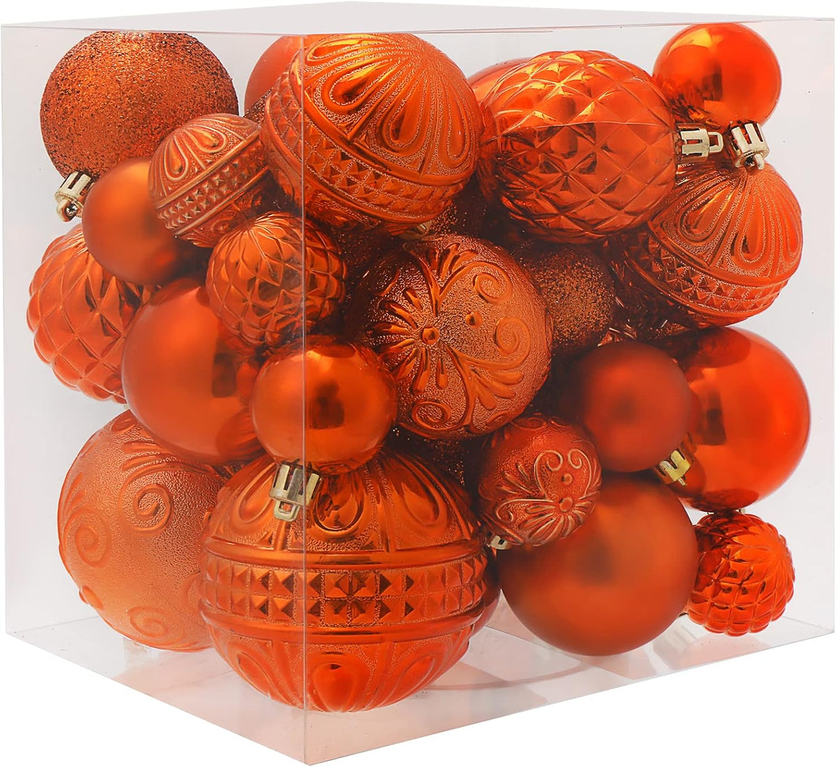 Christmas Ball Ornaments Copper Orange Christmas Tree Decorations with Hang Rope-36pcs Shatterproof Christmas Ornaments Set with 6 Styles in 3 Sizes(Small Medium Large)