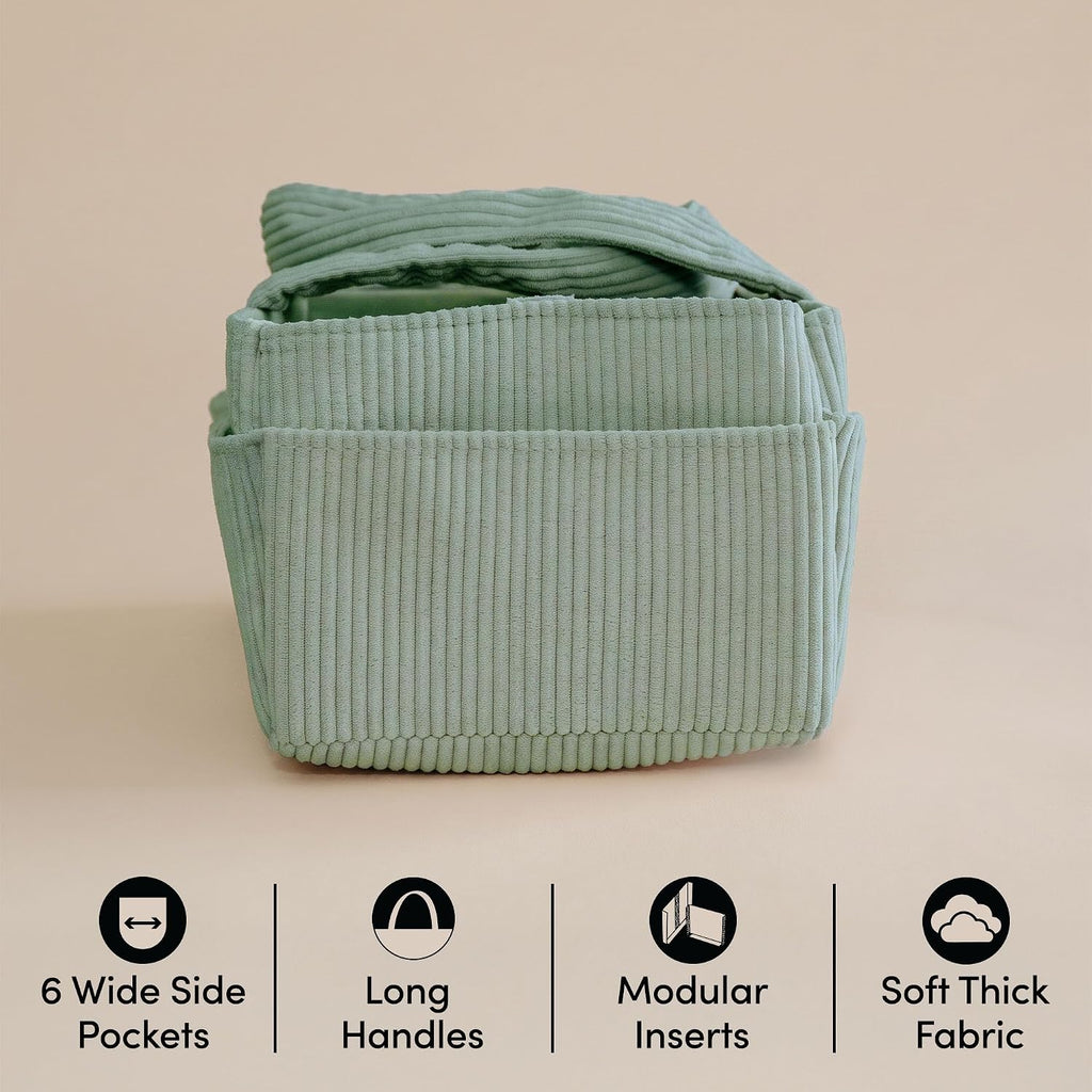 PUTSKA Baby Diaper Caddy Organizer, Nursery Basket, Sage Green Corduroy