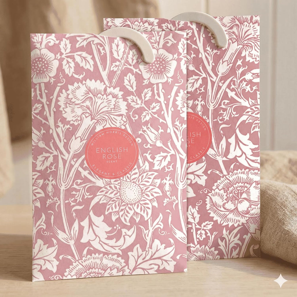 The Master Herbalist Scented Wardrobe Freshener Sachets in a William Morris Design. Available in Lavender, Sandalwood, Rose, Lily and Lilac (Helebore Pink, Pack of 2)