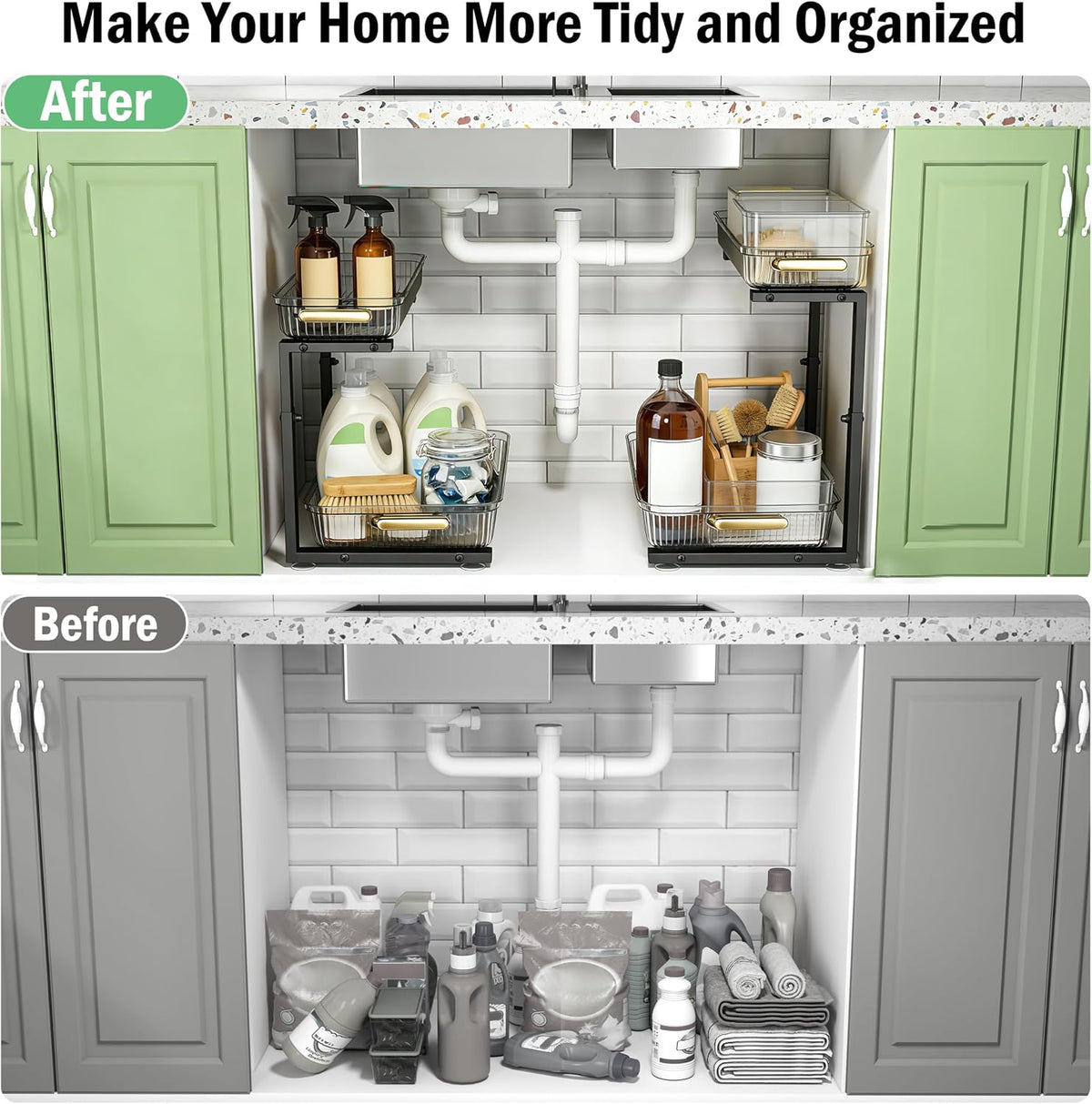 ARSTPEOE Under Sink Organizer - 2 Pack Multi-Purpose Pull-Out Storage Shelf