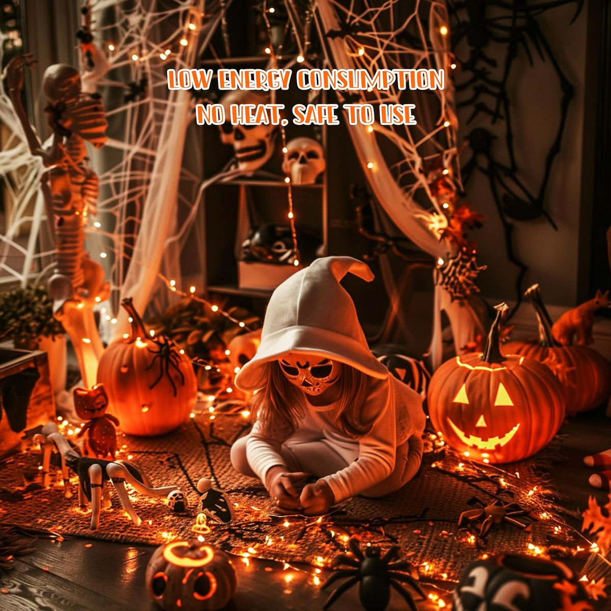 JMEXSUSS 8 Pack 50 LED Orange Halloween Lights Battery Operated