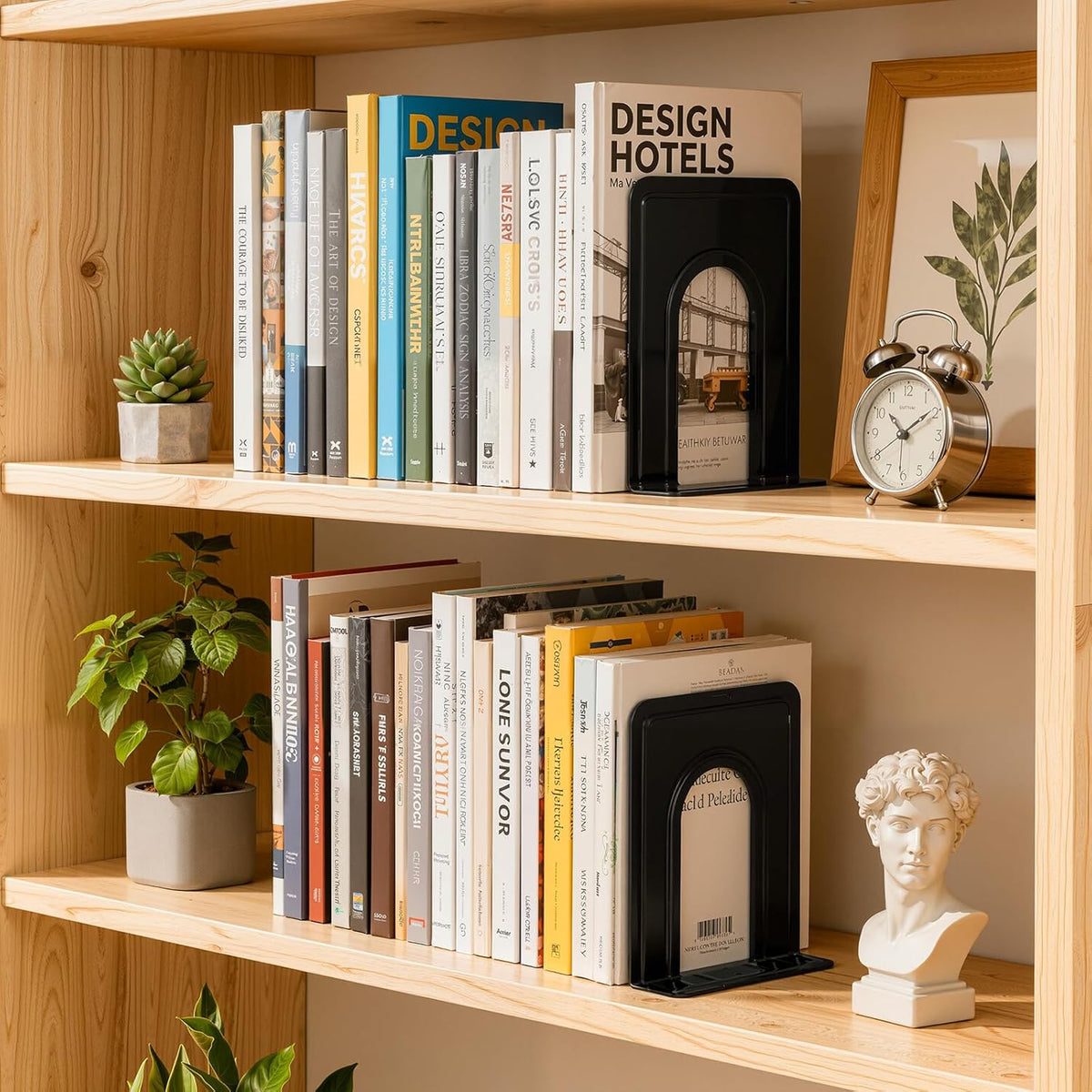 HappyHapi 3 Pairs Book Ends, Heavy Duty Bookends for Shelves, Black
