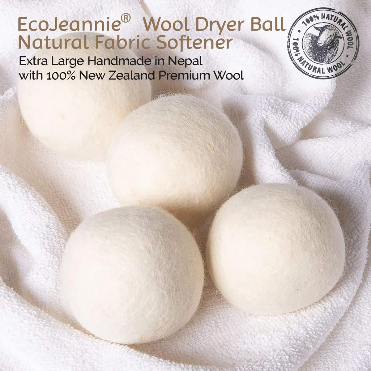 (WB0006-6 Pk Wool Dryer Balls - Premium XL Organic Eco-Friendly Natural Unscented Non-Toxic Felt Laundry Balls, Anti-Static, Chemical Free, Fabric Softener, 100% Natural New Zealand Wool