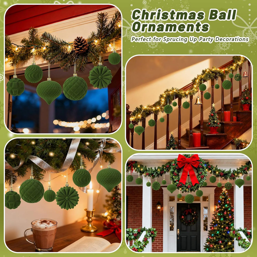 48 Pcs Velvet Christmas Ball Ornaments Set for Xmas Tree Decor(Sage Green)