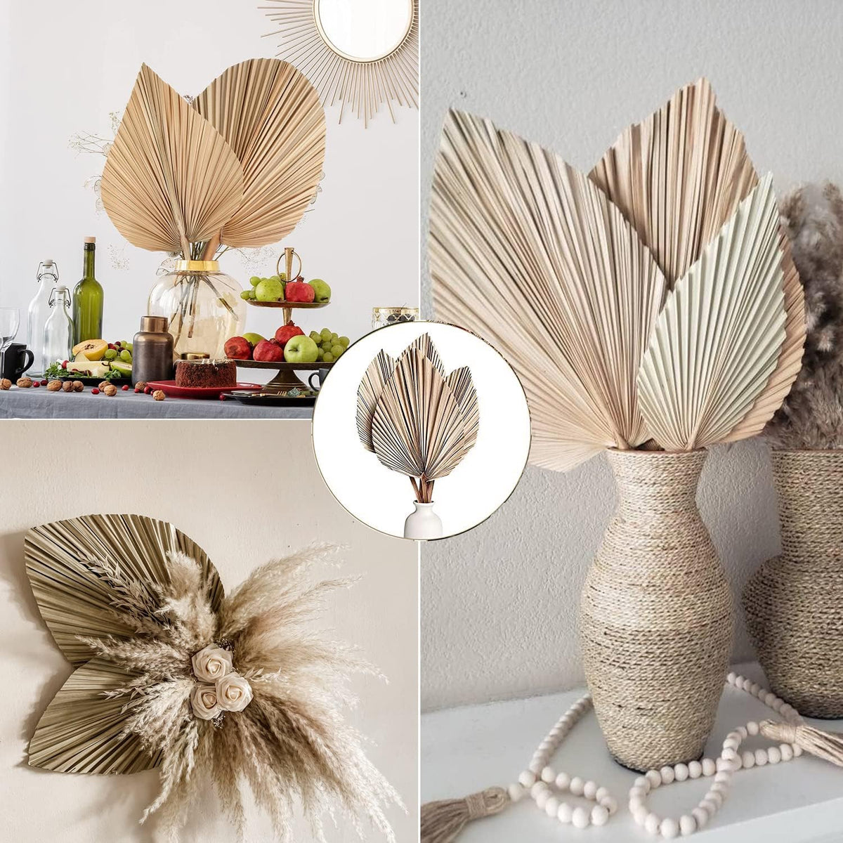 Dried Palm Leaves 5Pcs 18" Large Natural Trimmed Palm Spear Tropical Palm Leaves Fans Boho Wedding Decor Hawaiian Luau Party Holidays Kitchen Table Dried Flowers Pampas Grass Decoration