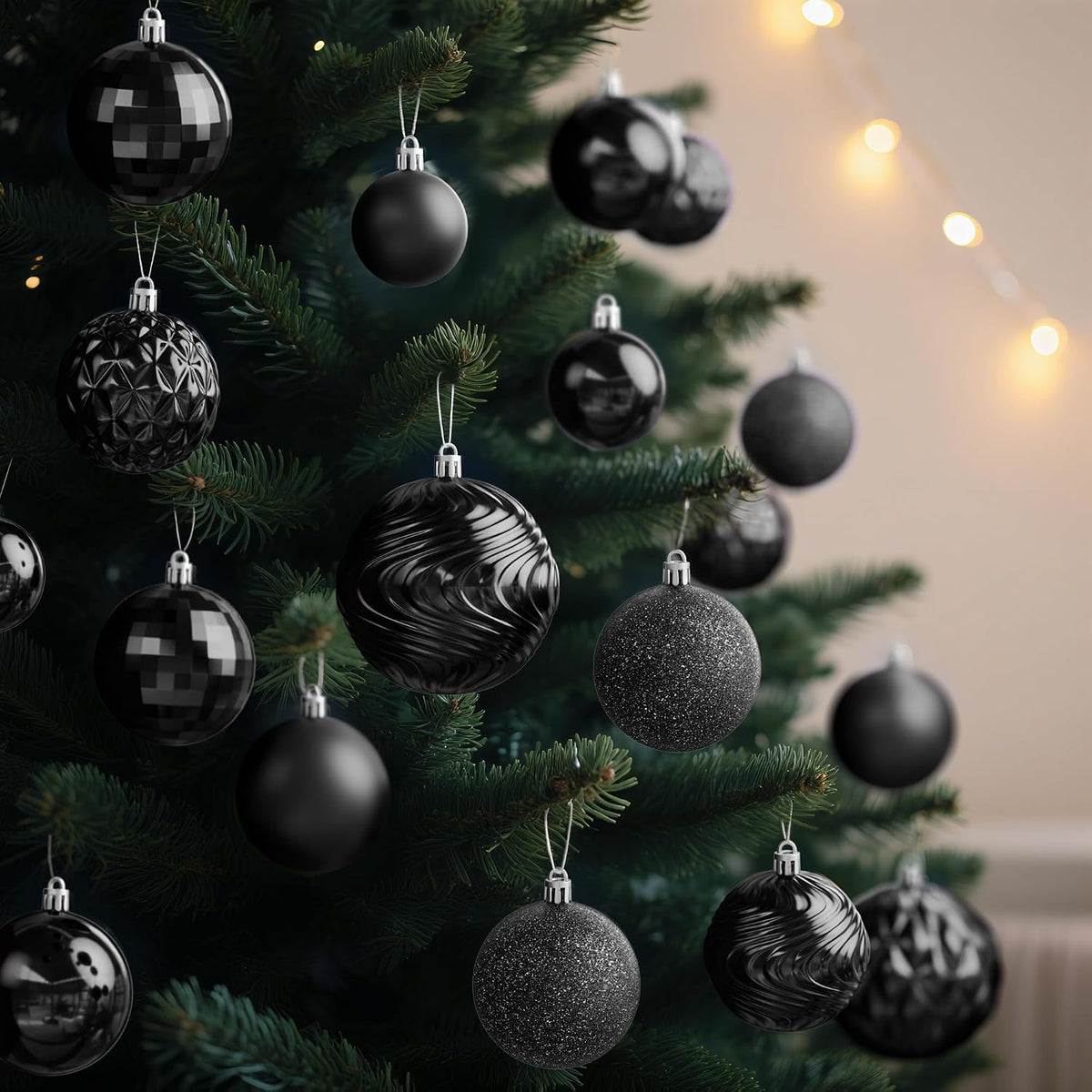 Annecy Christmas Tree Ornaments - 36 PCS Shatterproof Christmas Ball Ornaments Set for Holiday, Wreath & Party Decorations (Multi-Size, Black)