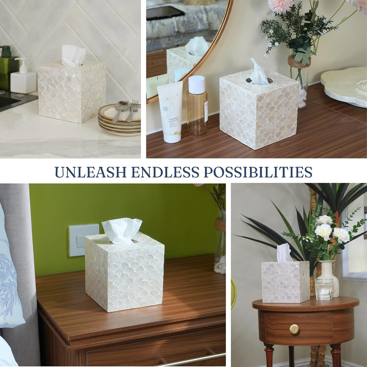 CHI AN HOME 5.5" Capiz Square Tissue Box Cover, Coastal Tissue Box Holder