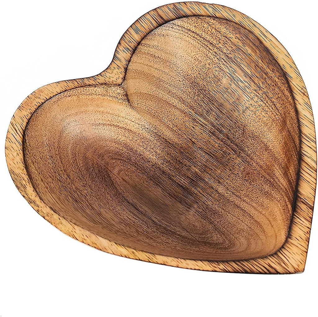 WitnyStore Heart Shaped Wood Bowl 6" Brown Handcrafted Wooden Bowls Collectible Functional Serving Tray Dish Plate Hand Made Decorative Tableware for Candy Nuts Dessert Fruit Home Décor Accents Gifts