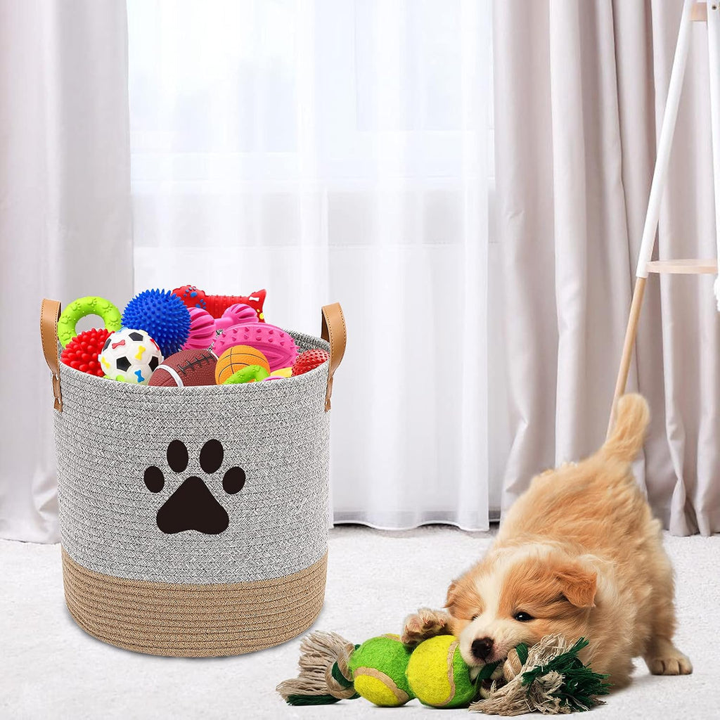 Cotton dog toy basket storage, puppy toy basket, puppy bins, laundry basket blanket storage bin - Perfect for organizing pet toys, blankets, leashes, pee mats and diapers - Graykhaki