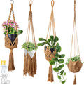 4 Packs Macrame Plant Hangers Indoor Hanging Planters, Brown