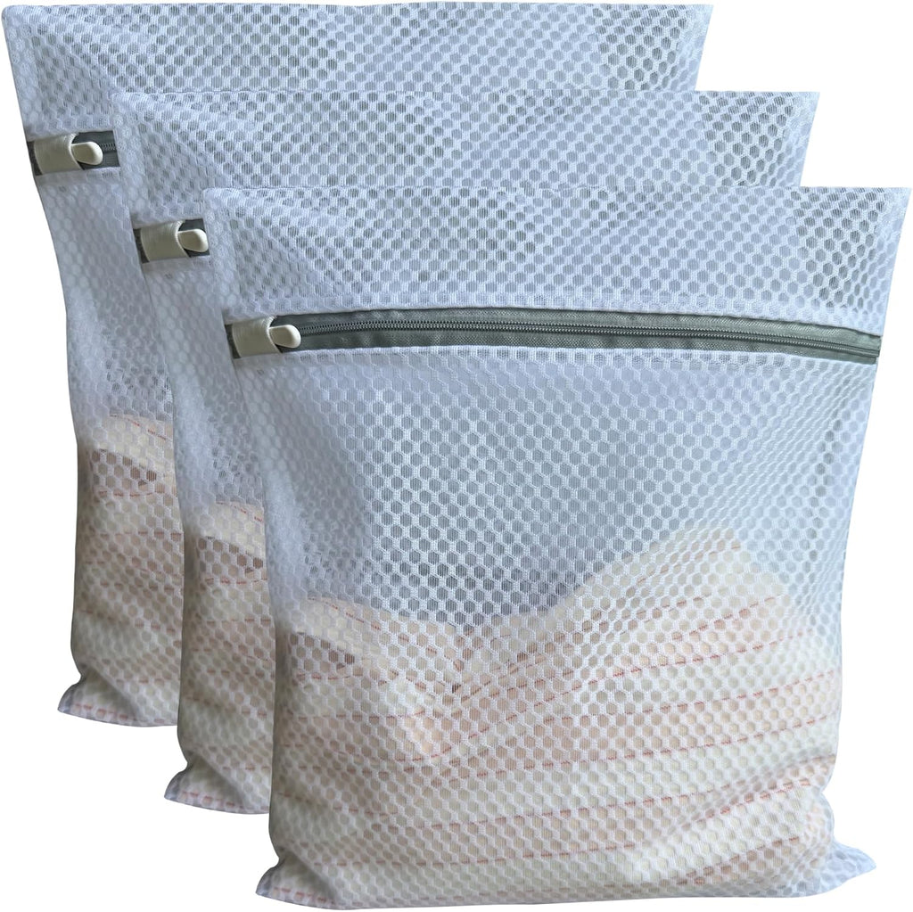 3Pcs Mesh Laundry Bags Durable Zipper Wash Bags for Delicates, Lingerie, Bras, Underwear, Baby Clothes, Shoe, Sock - Protect Garments in Washing Machine Pouch Net Bag Travel (3 Large(16 x 20 Inches))