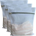 3Pcs Mesh Laundry Bags Durable Zipper Wash Bags for Delicates, Lingerie, Bras, Underwear, Baby Clothes, Shoe, Sock - Protect Garments in Washing Machine Pouch Net Bag Travel (3 Large(16 x 20 Inches))