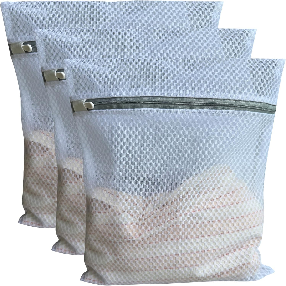 3Pcs Mesh Laundry Bags Durable Zipper Wash Bags for Delicates, Lingerie, Bras, Underwear, Baby Clothes, Shoe, Sock - Protect Garments in Washing Machine Pouch Net Bag Travel (3 Large(16 x 20 Inches))