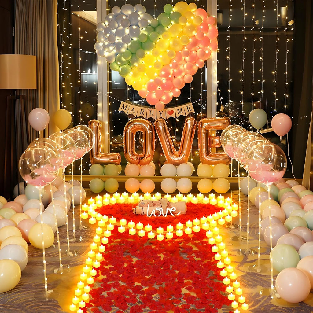 6000 Pcs Artificial Rose Petals with 72 Pcs Romantic Flameless Candles, LED Heart Tea Lights Battery Operated for Romantic Night Wedding Anniversary Table Party Decoration